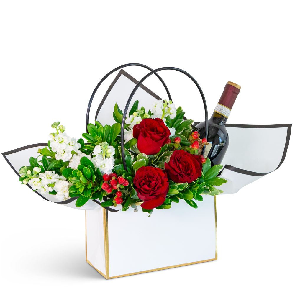 Petals and Pour Tote with Red Wine