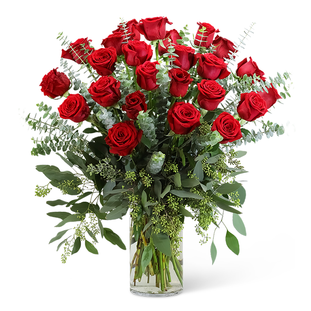 Red Roses with Eucalyptus Foliage (24)